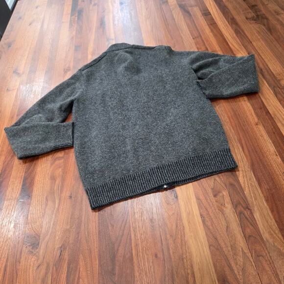 Pronto Uomo Blue Charcoal Zip-Up 100% Wool Sweater Elbow Patches Size Large - Picture 2 of 7
